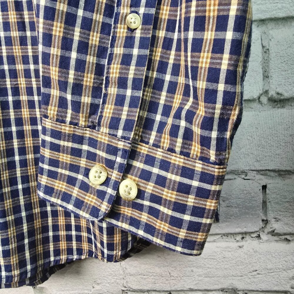 COLUMBIA MENS LONG SLEEVE PLAID BUTTON DOWN NAVY AND KHAKI PLAID SIZE LARGE EUC - Picture 8 of 8